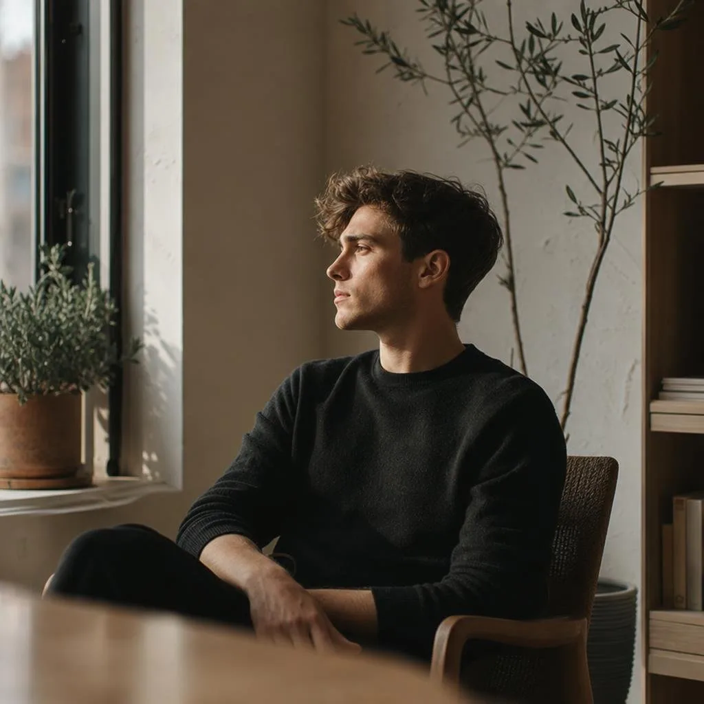 A calm workspace with plants near a bright window